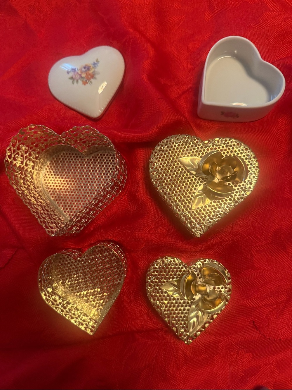 Gold Heart Trinket Boxes Set - Decorative Home Accent